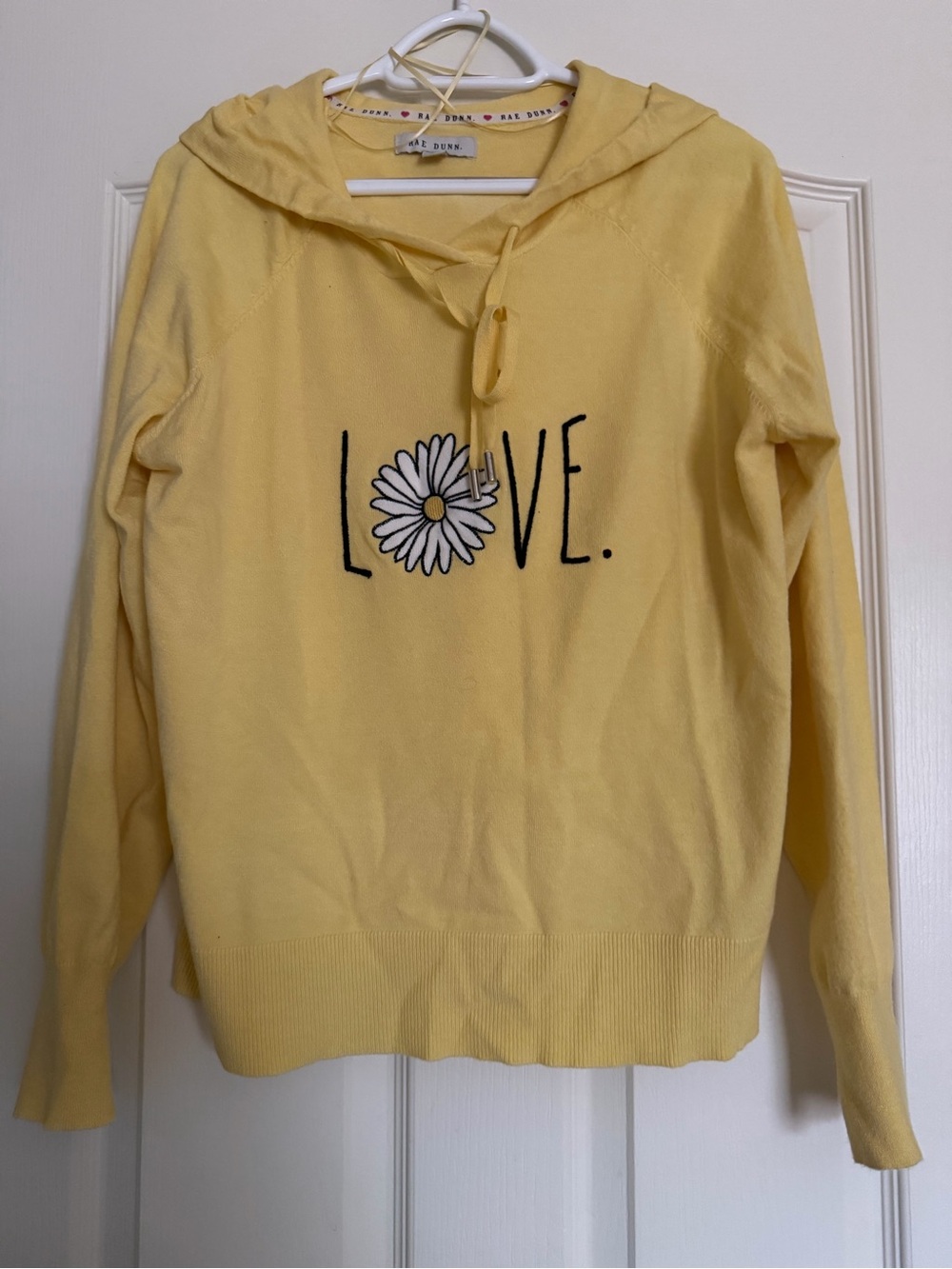 Rae Dunn Yellow Daisy LOVE Cowl Sweater